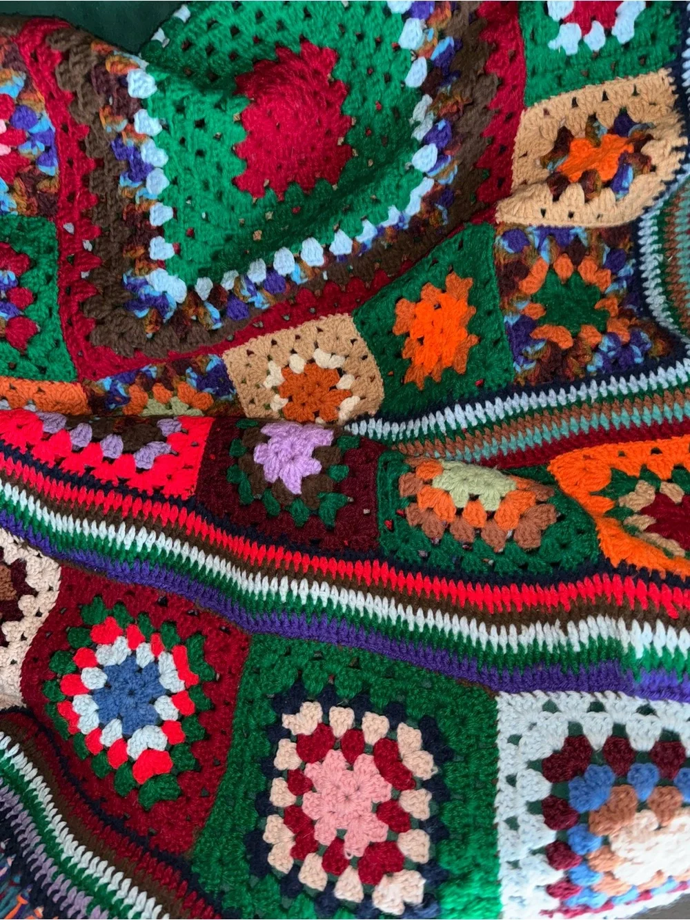 Granny square patchwork crochet Afghan blanket -handmade- multicolore 96”X 67”